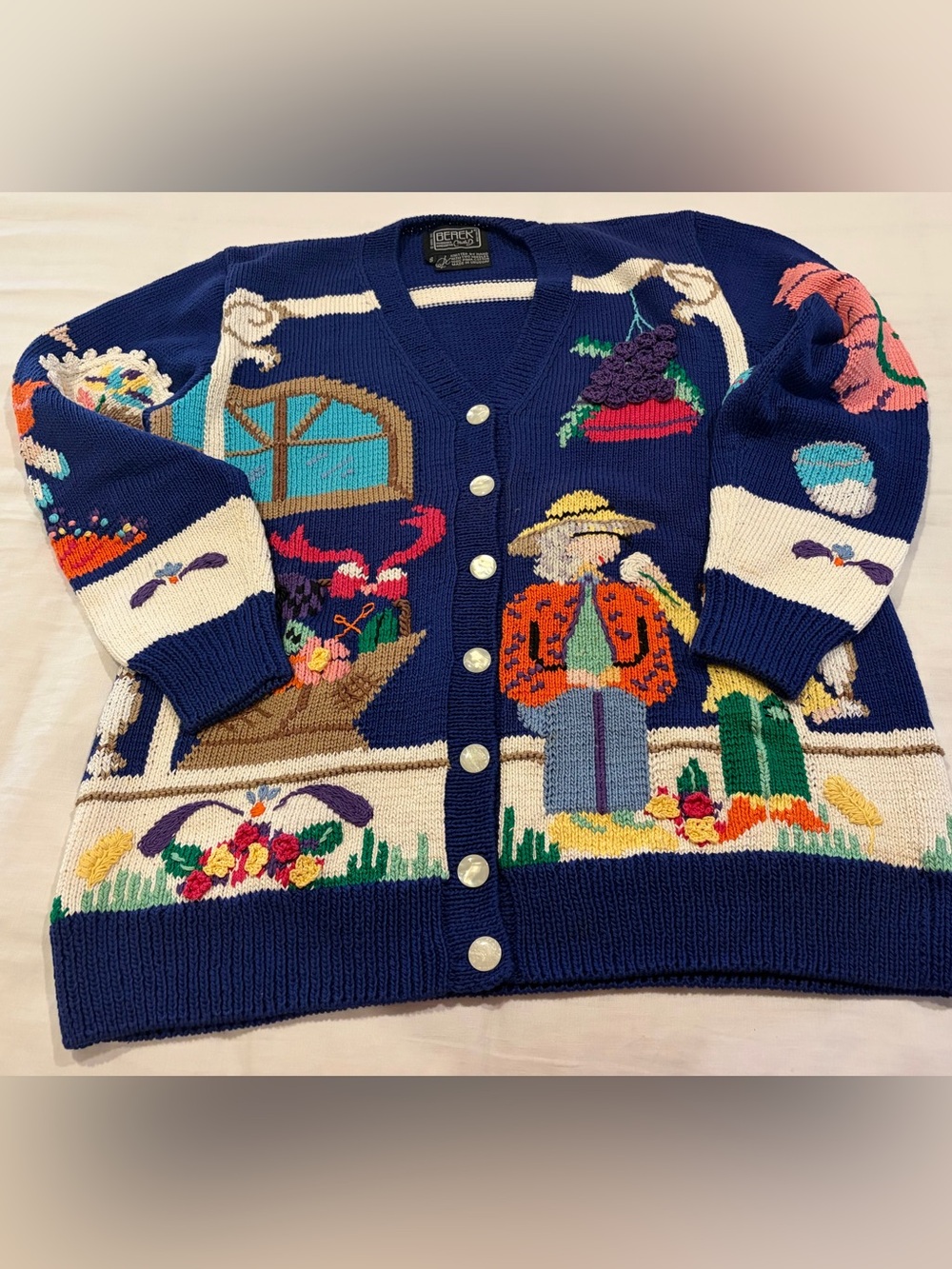 Vintage Style Navy Novelty “Grandmother Sweater Cardigan Sweater - Berek Brand